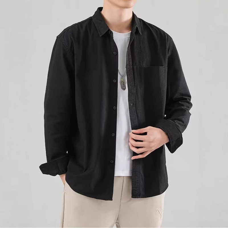 American Heavyweight Trendy Pure Cotton Shirt Men's Spring and Autumn Casual Loose Inner Long-Sleeved Lapel Shirt Jacket American Heavyweight Trendy Pure Cotton Shirt Men's Spring and Autumn Casual Loose Inner Long-Sleeved Lapel Shirt Jacket