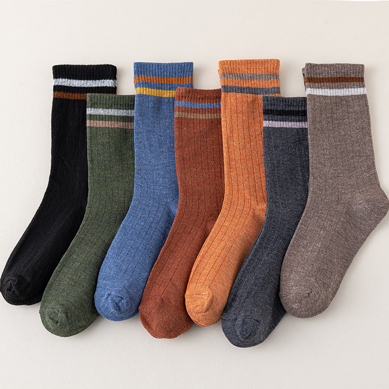 Cross-border socks women 24 autumn new trend Joker color two bar socks sweat-absorbent breathable socks wholesale Cross-border socks women 24 autumn new trend Joker color two bar socks sweat-absorbent breathable socks wholesale