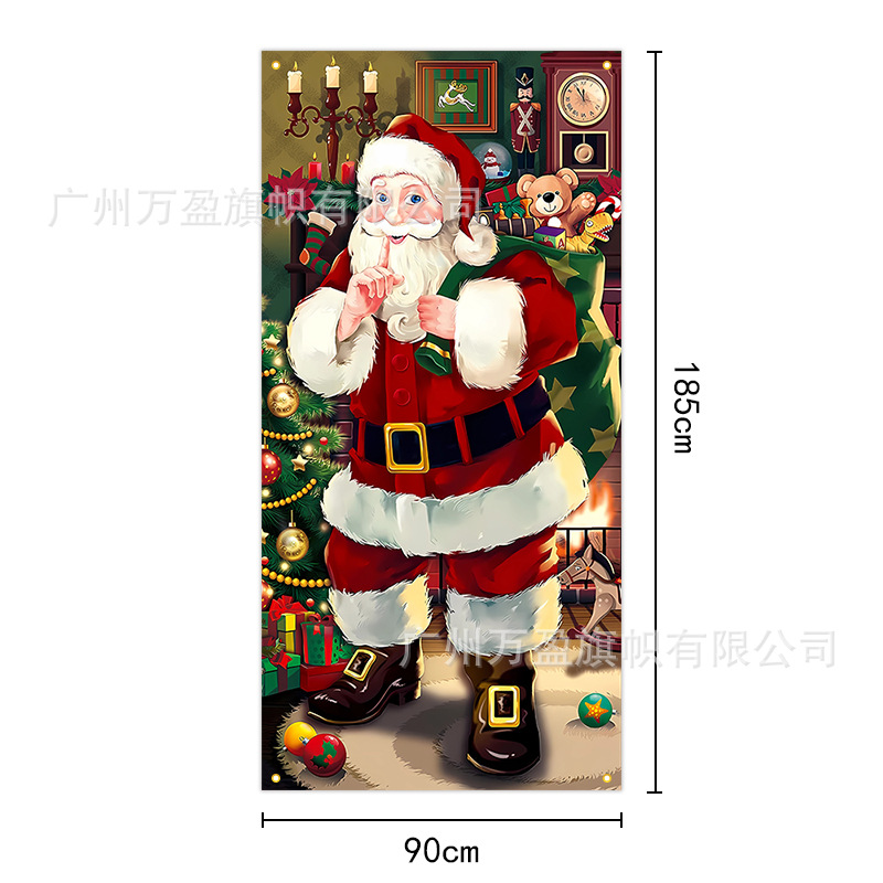 2025 nuevos productos de navidad cortina de bandera Santa Claus para ver la hoja de regalo decoración de tela colgante Bandera de bienvenida de Navidad