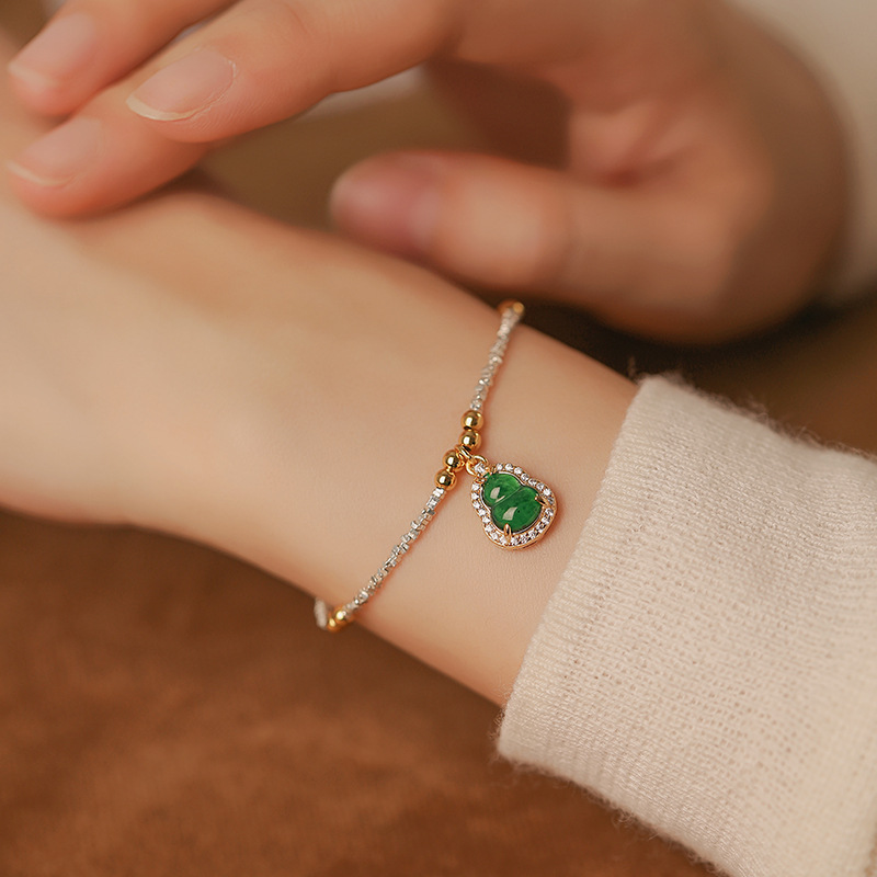 Material peligroso natural calabaza de jade diseño de plata rota pulsera plata esterlina s925 joyería exquisita de alta calidad fábrica al por mayor