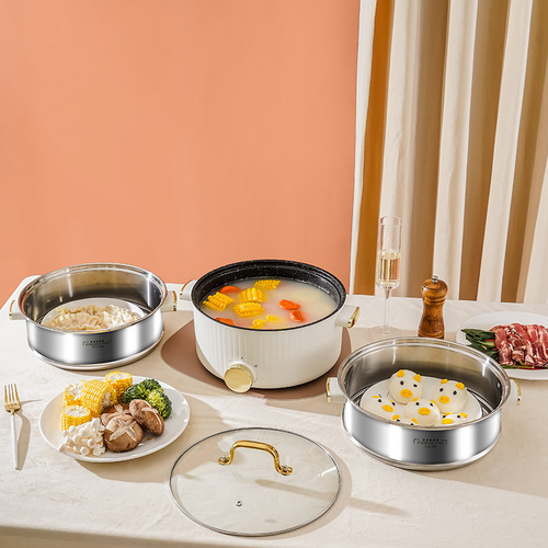 Electric Steam Cooker, Electric Hot Pot, Multifunctional Household Dorm Electric Stove, Large Capacity Integrated Electric Wok, Electric Heating Pot, Small Appliance