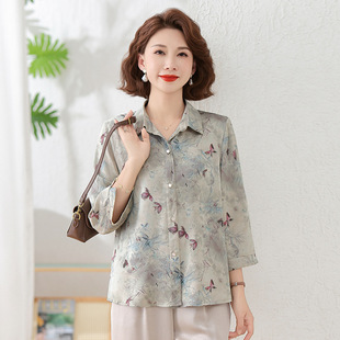 Mother's Summer Short-sleeved T-shirt Top 2025 New Middle-aged and Elderly Fashion Women's Summer Half-sleeved plus size Shirt