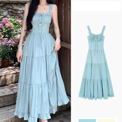 大きいサイズの婦人服の夏のミントの緑の高級感のガーターのワンピースの太っているmmはやせている休暇の風のフランスのお茶の長いスカートを現します。