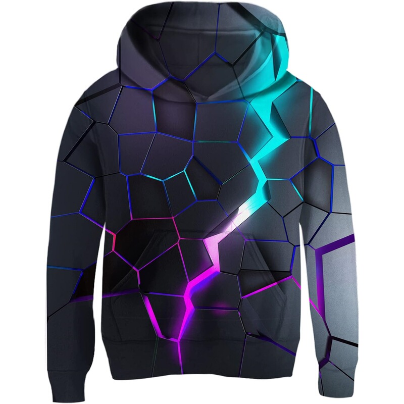Uideazone Boys and Girls 3D Printed Hooded Sweatshirt Long-Sleeved Pullover Hoodie Casual Versatile and Handsome