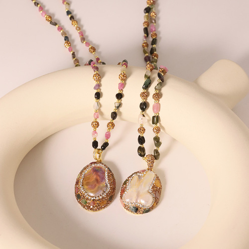 Freshwater Baroque natural pearl necklace high-end pendant clavicle neck chain 18k gold plated color-preserving jewelry