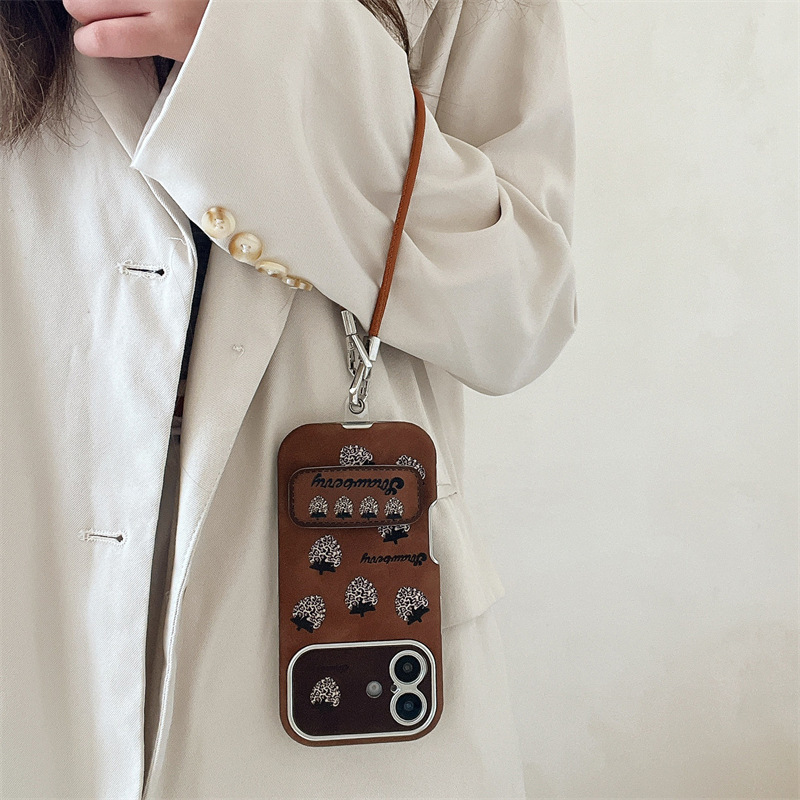 Ventana grande leopardo fresa para iPhone15promax niña Apple 14/16 simple funda para teléfono 13pro