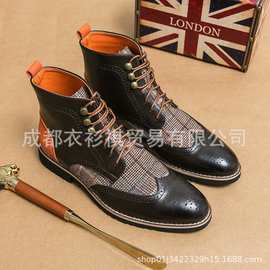 切尔西靴秋冬款高帮皮靴跨境大码男士系带马丁靴英伦风尖头平底鞋