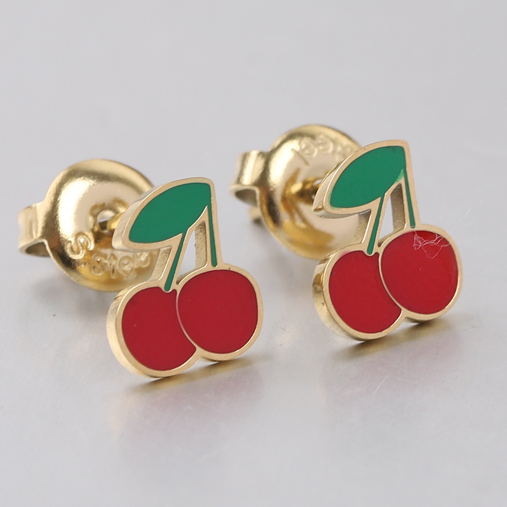 Holiday, Daily Occasion 1 Pair Simple Style Cherry Heart Shape Strawberry Enamel Titanium Steel Ear Studs