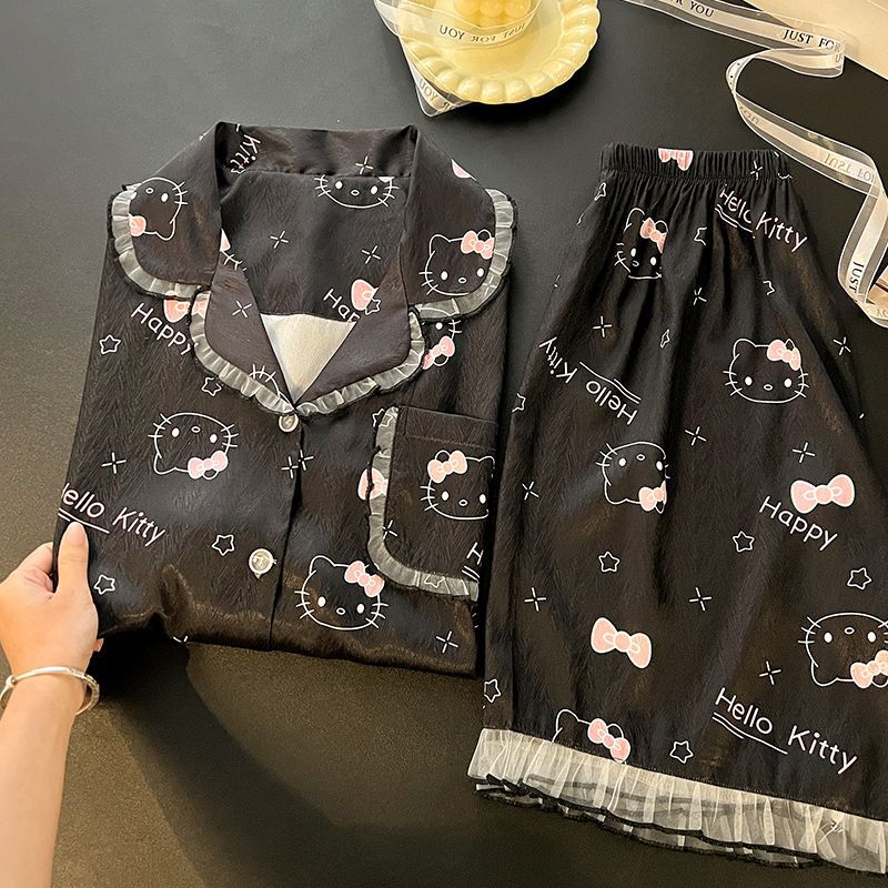 Hellokitty Pajamas Women's Summer 2025 New Ice Silk Short-Sleeved Summer Home Clothes Birthday Gifts for Friends