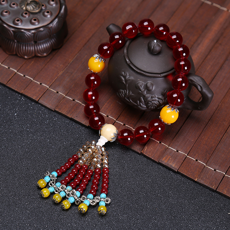 Chinese Style Car Gear Shift Bead Rearview Mirror Pendant Car Ornament Buddha Bead Pendant Crystal Car Hanging Decoration Fortune Bead Ornament