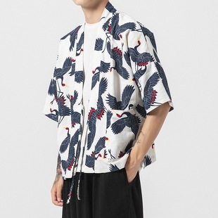 National Style Sun Protection Clothing for Men 2024 Large Size Chinese Style Cotton and Linen Half-Sleeved Cardigan Taoist Robe Kimono Thin Outwear Sun Protection Clothing
