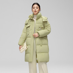 女性のためのミドル丈の綿の服 2025 冬の新しいファッション膝上綿のジャケット緩い厚いフード付き綿のジャケット
