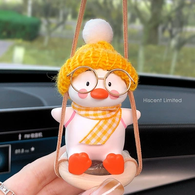 Duck Aromatherapy Car Rearview Mirror: Car hanging - yellow-hat-bow-tie-duck