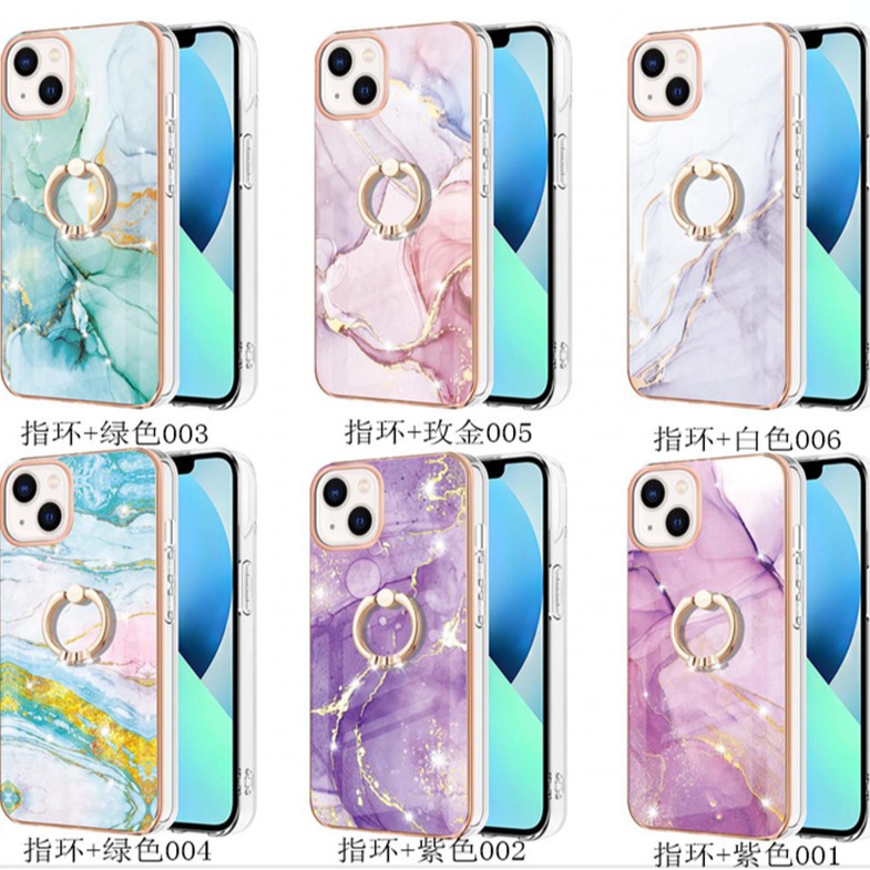 适用iPhone16双面IMD电镀大理石手机壳苹果15指环支架壳S25保护套