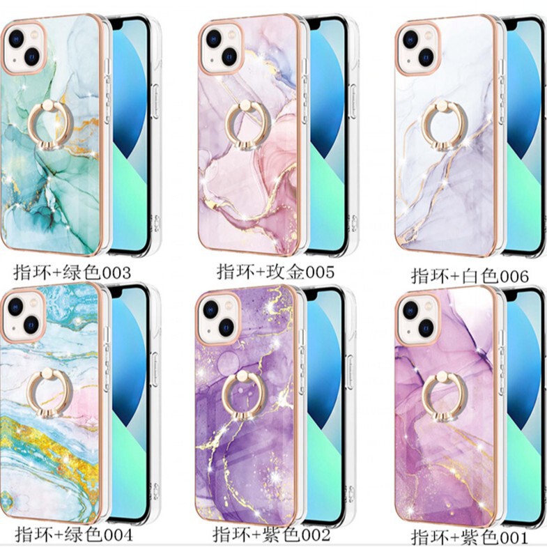Suitable for Iphone16 Double-Sided Imd Electroplated Marble Mobile Phone Case Apple 15 Ring Holder Case S25 Protective Cover