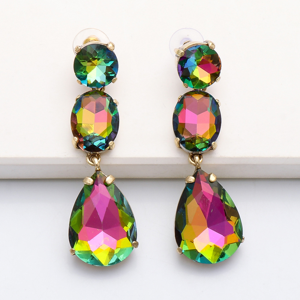 Fashion Drop-shaped Colorful Diamond Earrings display picture 1