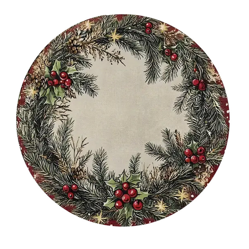 Transfronterizos Amazon temu Navidad lino redondo almohadilla de mesa de corte borde artesanía cocina almohadilla de mesa de comedor