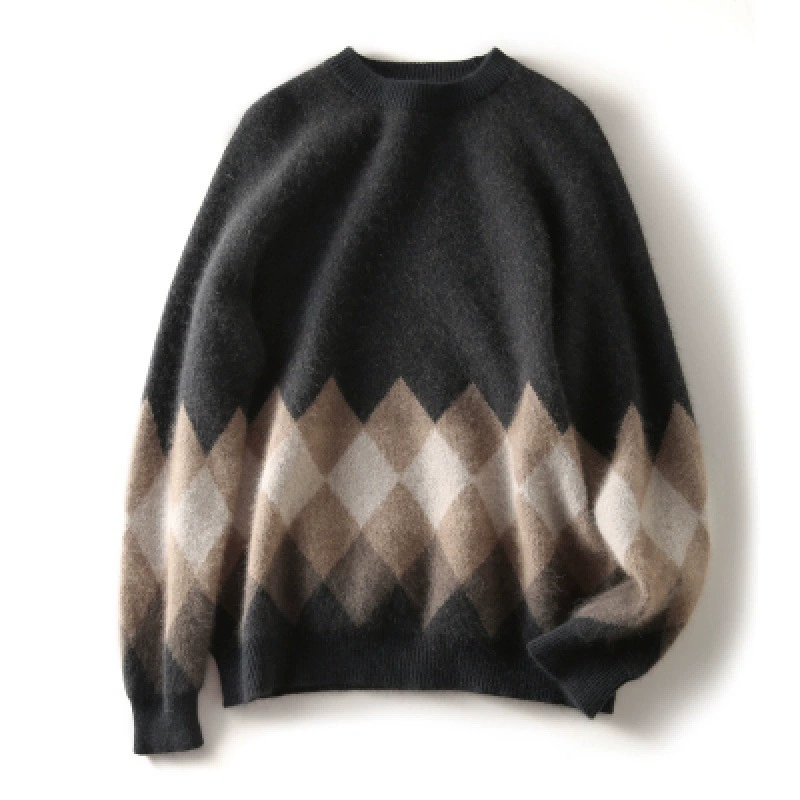 Retro woolen knitted sweater, increased thickness, round collar