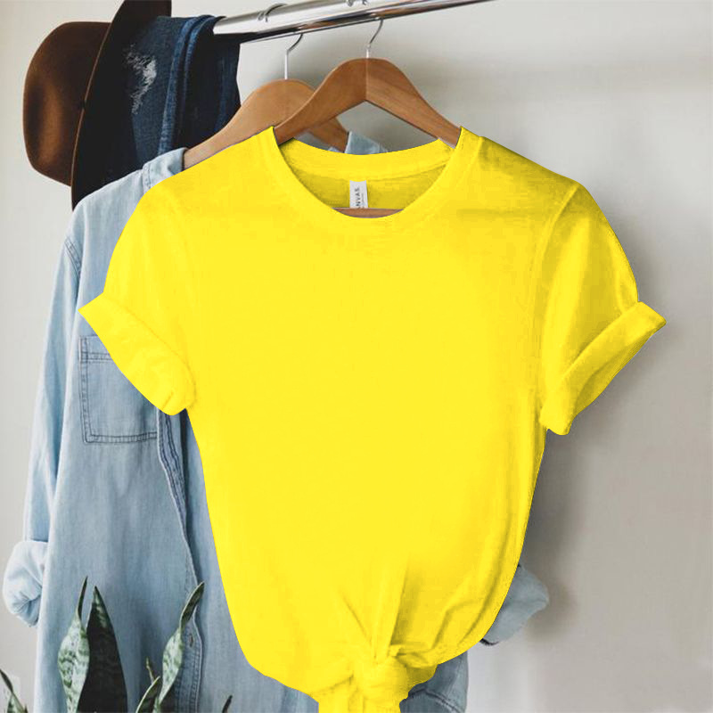 154g Weight Short Sleeve Sleeve Length Regular Sleeve Sleeve Type Polyester Fabric Type Regular Top Length T-shirt Tops Type Holiday, Daily Occasion Round Neck Neckline Regular Fit Fit Type Solid Color Pattern Summer Season Women's Gender Printing Design Simple Style Style Wholesale Women's Simple Style Solid Color Short Sleeve Printing T-Shirts 10