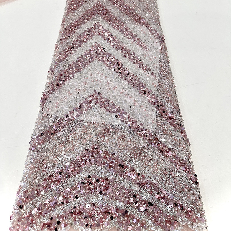 Tejido bordado estriado cuentas sequinado cuentas tubo bordado tela de alta gama vestido de noche vestido de escenario tela bordada image 9