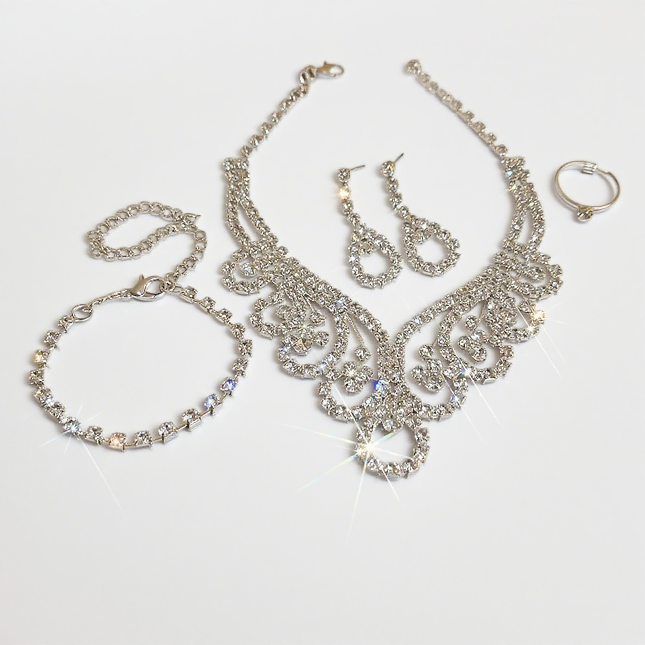 Bridal Wedding Necklace And Earring Set With Rhinestone Claw Chain_voghion.com