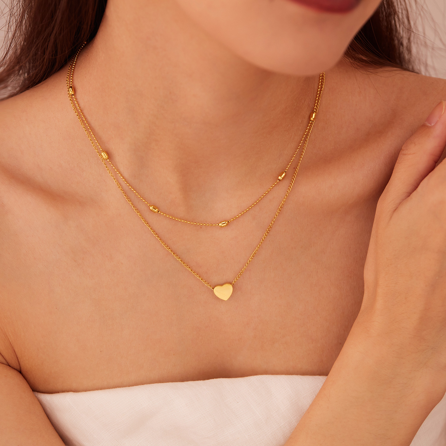 일본과 한국 패션 우아한 쌓인 사랑 펜던트 쥬얼리 도매 가벼운 럭셔리 틈새 조커 티타늄 스틸 목걸이 여성