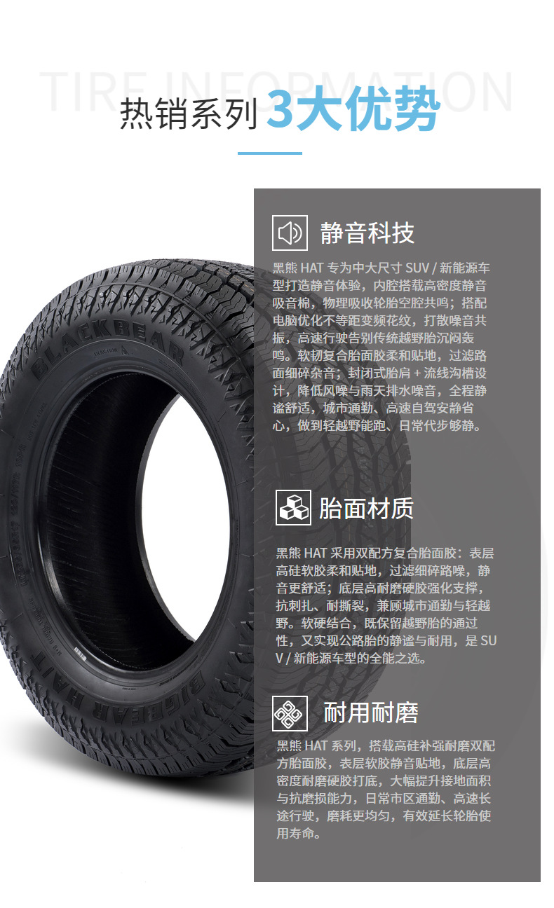 Black Bear Tires Ha/T Series 235 255 265 275 Noise-Reducing Cotton Grip-Enhancing New Energy Light Off-Road Tires