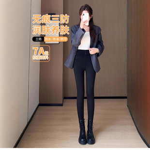 Cashmere Silk Shark Small Black Pants Women's Autumn and Winter New fleece-lined Outer Wear Leggings High Waist Belly Warm Barbie Pants