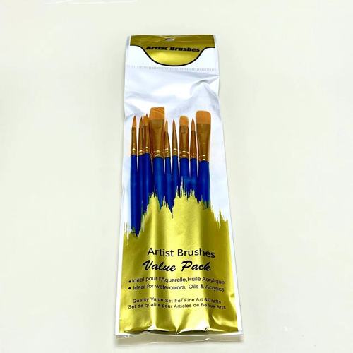 Amazon Plastic 10-Pack Nylon Glitter Blue Handle Combination Brush Set Blue Watercolor Gouache Oil Painting