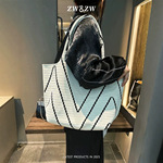 包包女小众设计波浪纹针织单肩包出街购物大容量包包通勤水桶包