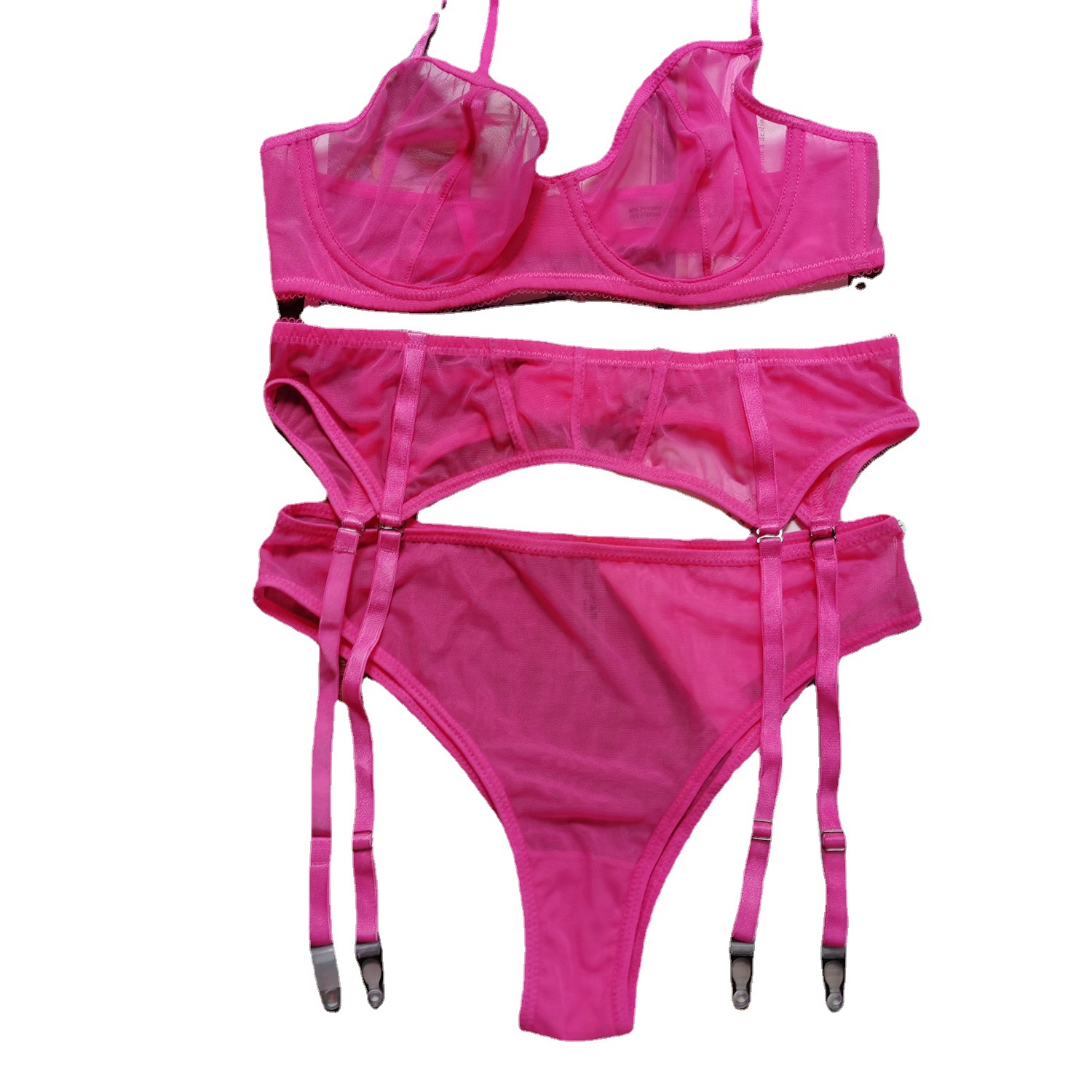 Nouvel ensemble de soutien-gorge sexy perspective, lingerie amusante pour femmes, soutien-gorge ultra-fin, porte-jarretelles, ensemble trois pièces_voghion.com
