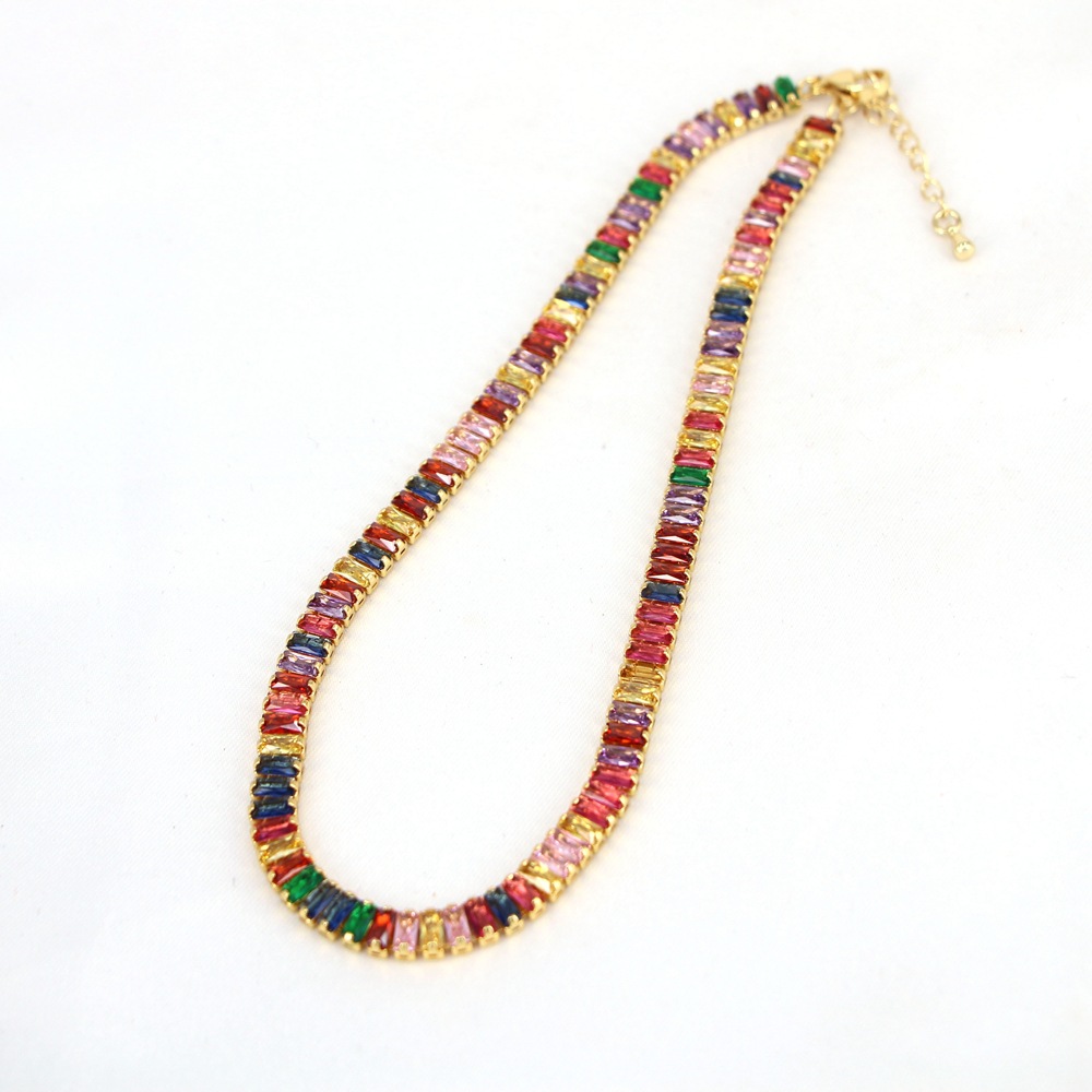 Fashion Tennis Chain 6mm Color Zircon Tennis Chain Single Row Necklace