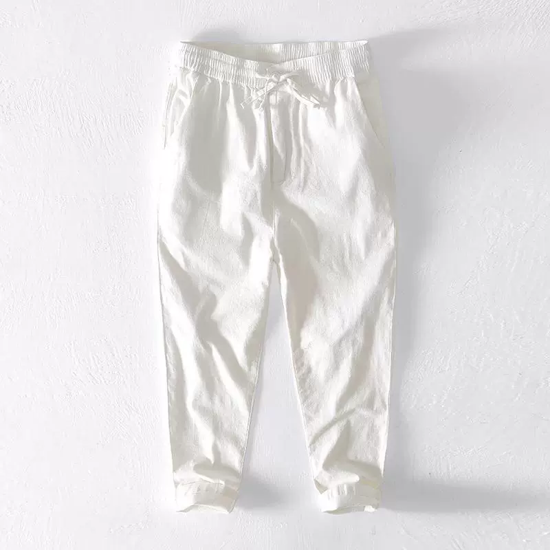K826, летние тонкие хлопчатобумажные и льняные брюки до щиколотки, мужские повседневные льняные универсальные модные свободные брюки в Корейском стиле