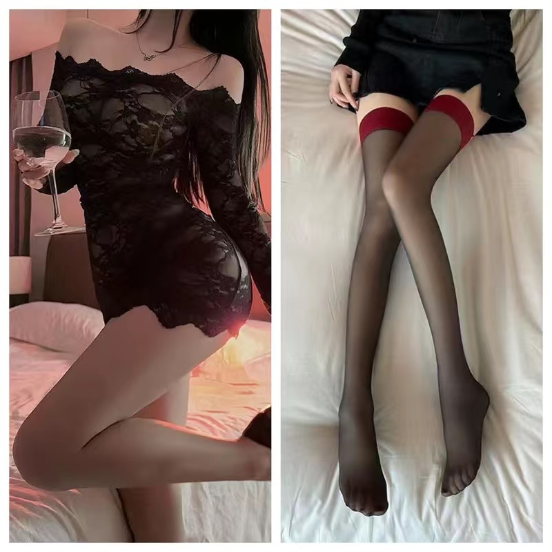 블랙 힙 스커트 + 레드 엣지 스타킹