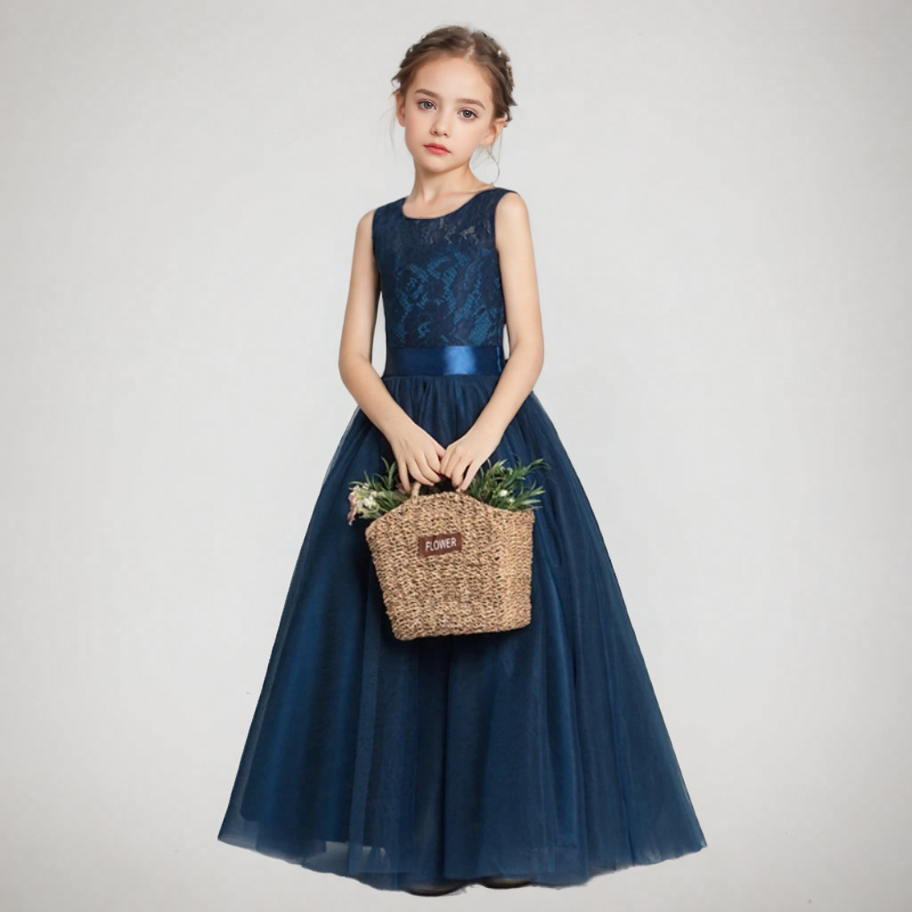 Girls' Lace Evening Dress Children's Wedding Tulle Dress Stylish Flower Girl Choir Performance Costume_voghion.com