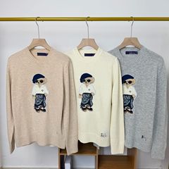 RL/高品质25年秋冬贴片小熊羊毛重工刺绣卡通圆领毛衣针织女