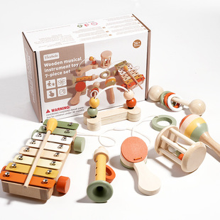 Wooden Rattle Bed Bell Baby Early Education Set Educational Soothing Toy Montessori Orff Musical Instrument Baby Toy