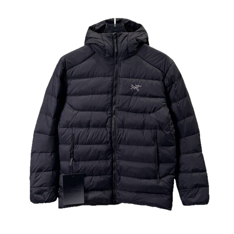 Birda's new winter collection features a black and gold color-blocked ribbed down jacket with a hood, designed as an outdoor coat. It's black with gold accents and comes with a tag