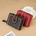 欧美跨境新款简约女短款钱包港风绣花拉链零钱卡包一体包