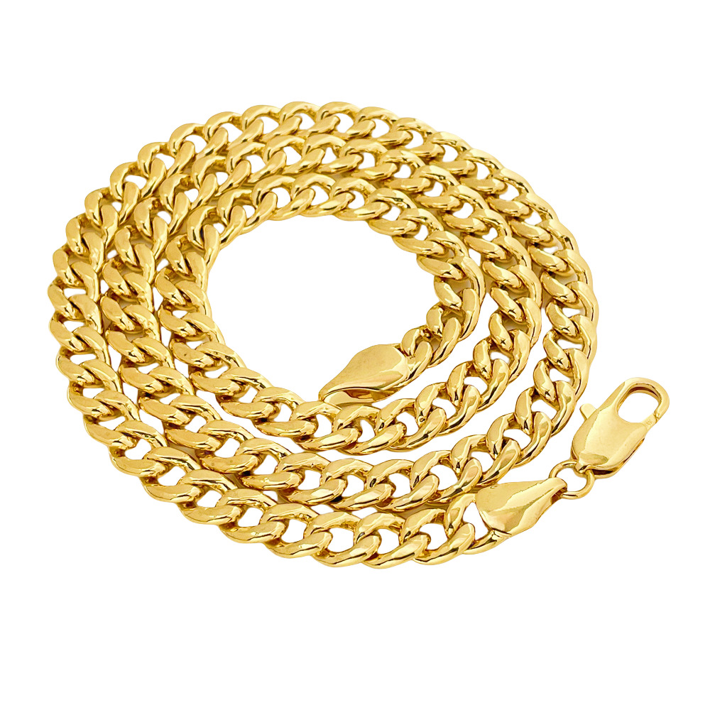 Collier cubain en cuivre plaqué or 10 mm 75 cm, plaqué sous vide, en vente transfrontalière._voghion.com