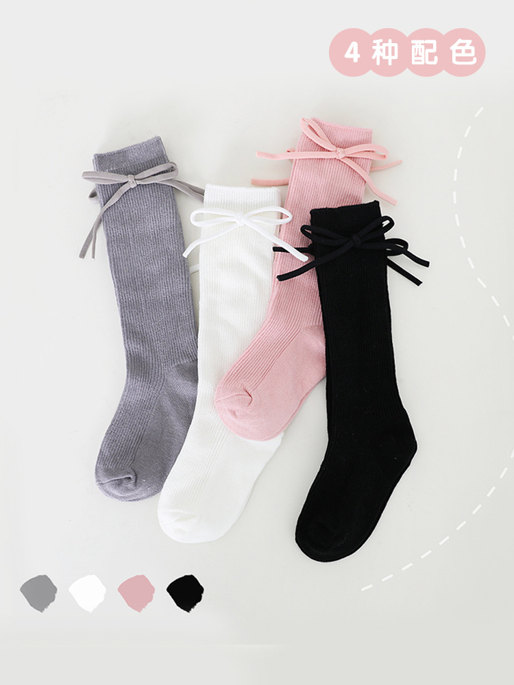 Calcetines para Niños, Otoño, Algodón Clase A, Calcetines de Media Pantorrilla para Niñas, Lazo de Princesa, Color Sólido, Calcetines Infantiles, Venta al por Mayor