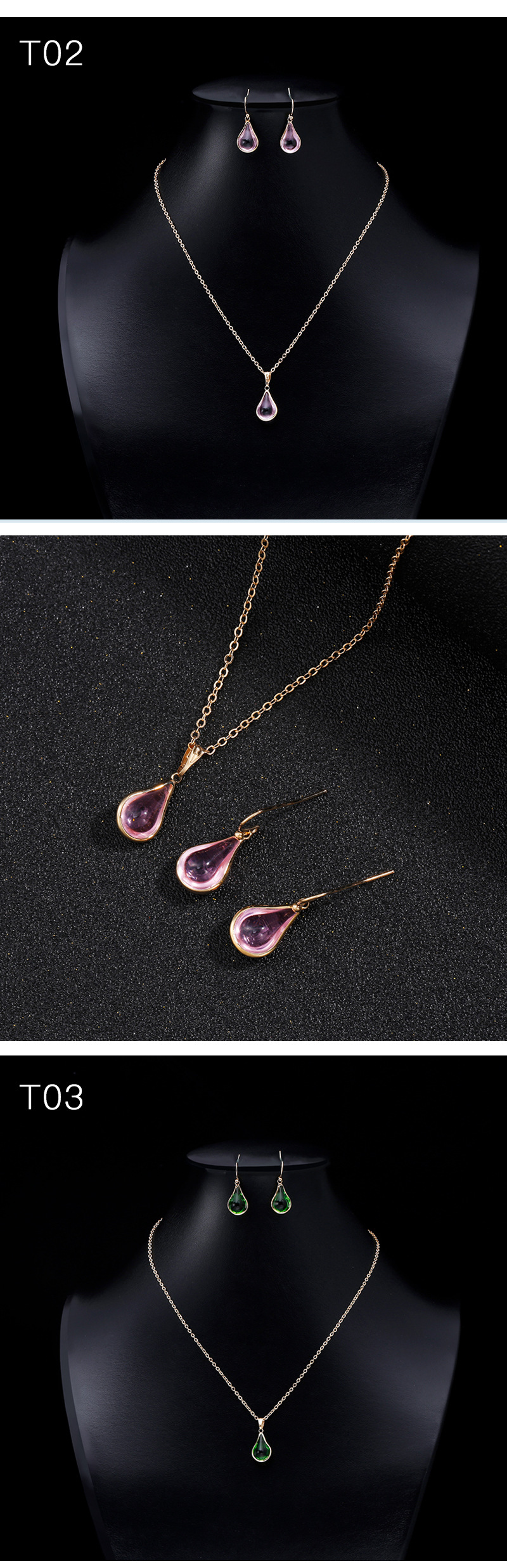 Water Drop Crystal Glass Necklace Earrings display picture 4