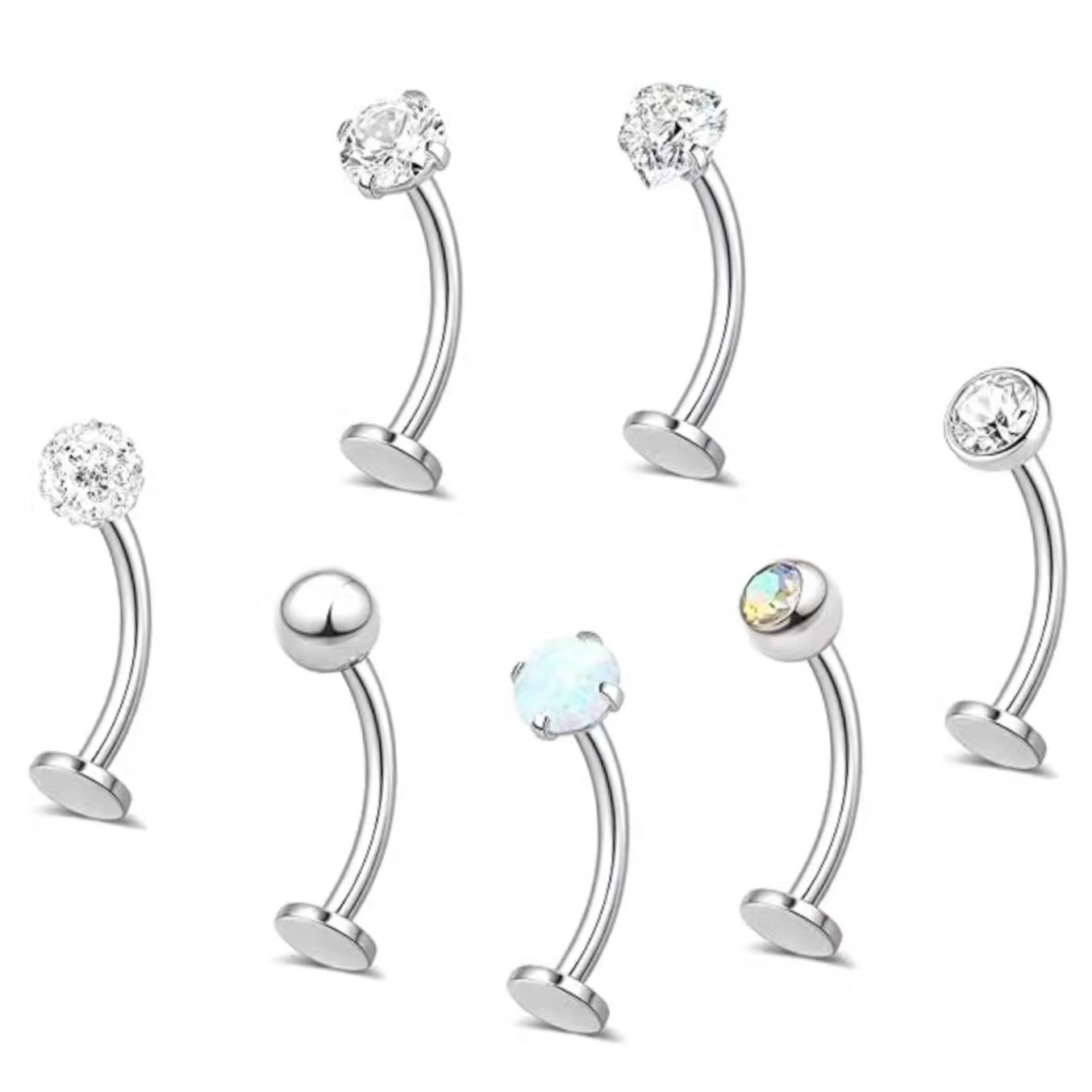 Fashion Cross-border Bestseller Stainless Steel Curved Barbell Ring With Multiple Diamonds, Piercing Stud, Manufacturer's Easy To Wear_voghion.com