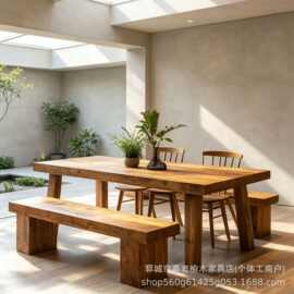 中式老榆木茶桌实木长条门板桌多人位餐桌椅会议桌电脑办公桌茶台