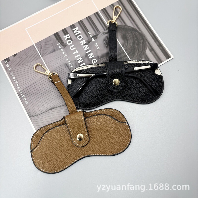 In-Stock Korean-Style Retro Waterproof Portable Leather Glasses Case, Can Be Worn Around the Neck, Sunglasses Storage Bag, Lychee-Pattern Glasses Case