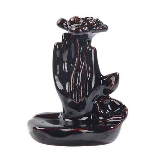 Creative reverse flow incense burner with various Buddha hand lotus rising gradually to burn incense indoor sandalwood incense home Zen decoration