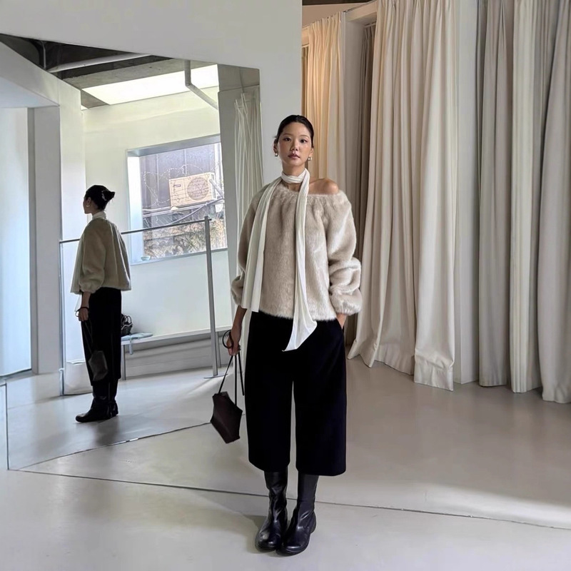 25 Black Korean Dongdaemun Autumn and Winter New Amome*To Wide-Leg Casual Stylish Work Pants High-Waisted Wool Cropped Pants 25 Black Korean Dongdaemun Autumn and Winter New Amome*To Wide-Leg Casual Stylish Work Pants High-Waisted Wool Cropped Pants