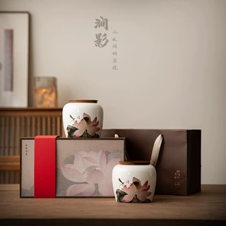 新中式陶瓷茶叶罐大号普洱茶仓防潮密封罐储存茶罐茶叶盒礼盒定制