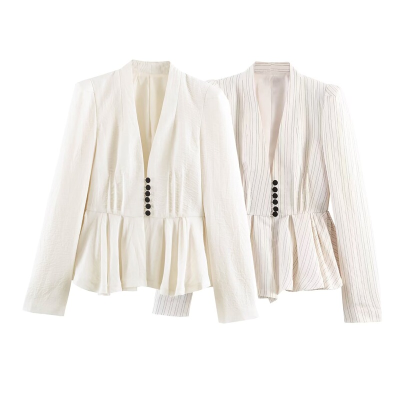 Cross-Border Wholesale Women's New Style Long-Sleeve Striped Short Skirt Hem Blazer 2494491 Cross-Border Wholesale Women's New Style Long-Sleeve Striped Short Skirt Hem Blazer 2494491