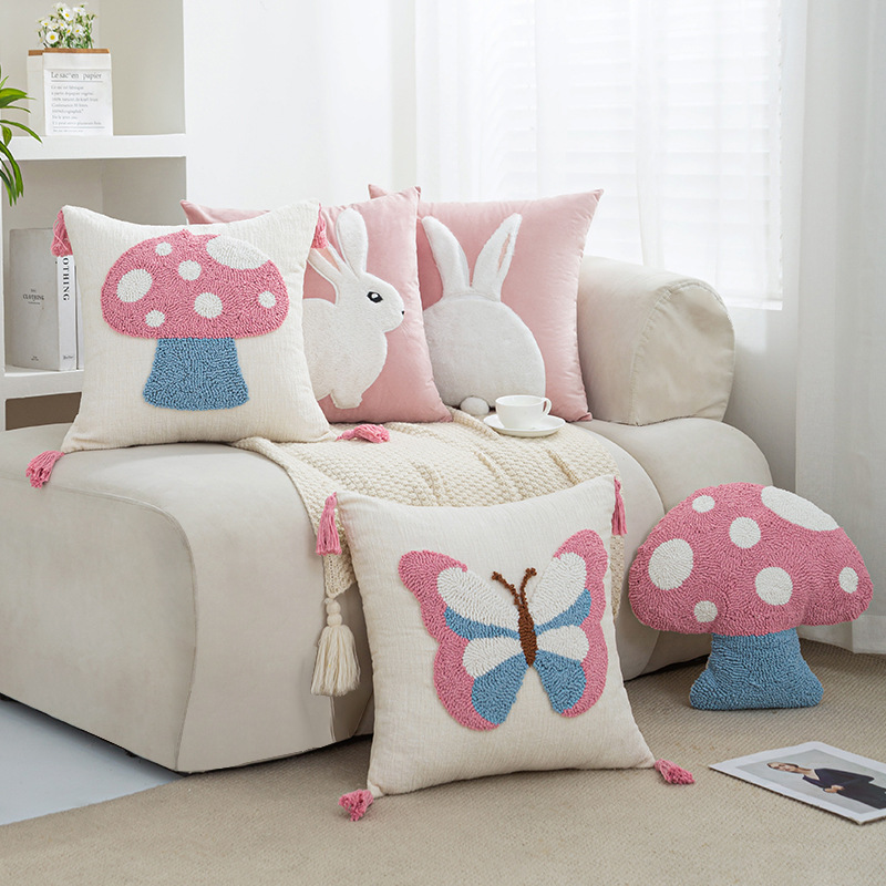 New Mushroom Loop Cushion Cartoon Embroidered Cushion Living Room Sofa Decorative Cushion Office Nap Pillow Case
